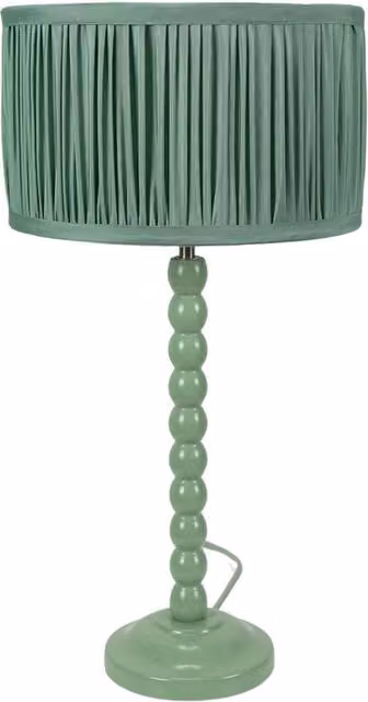 ValueLights Bobbins Green Table Lamp with Wood Base and Fabric Cylinder Shade