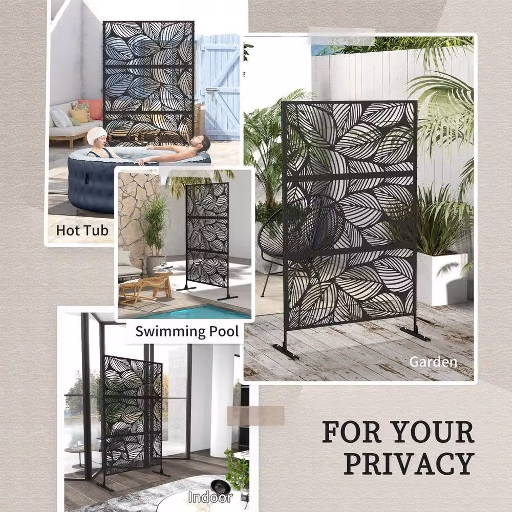 NESTLUNE Metal Outdoor Privacy Screen Panel, Black, W: 100 cm, D: 15 cm – 3