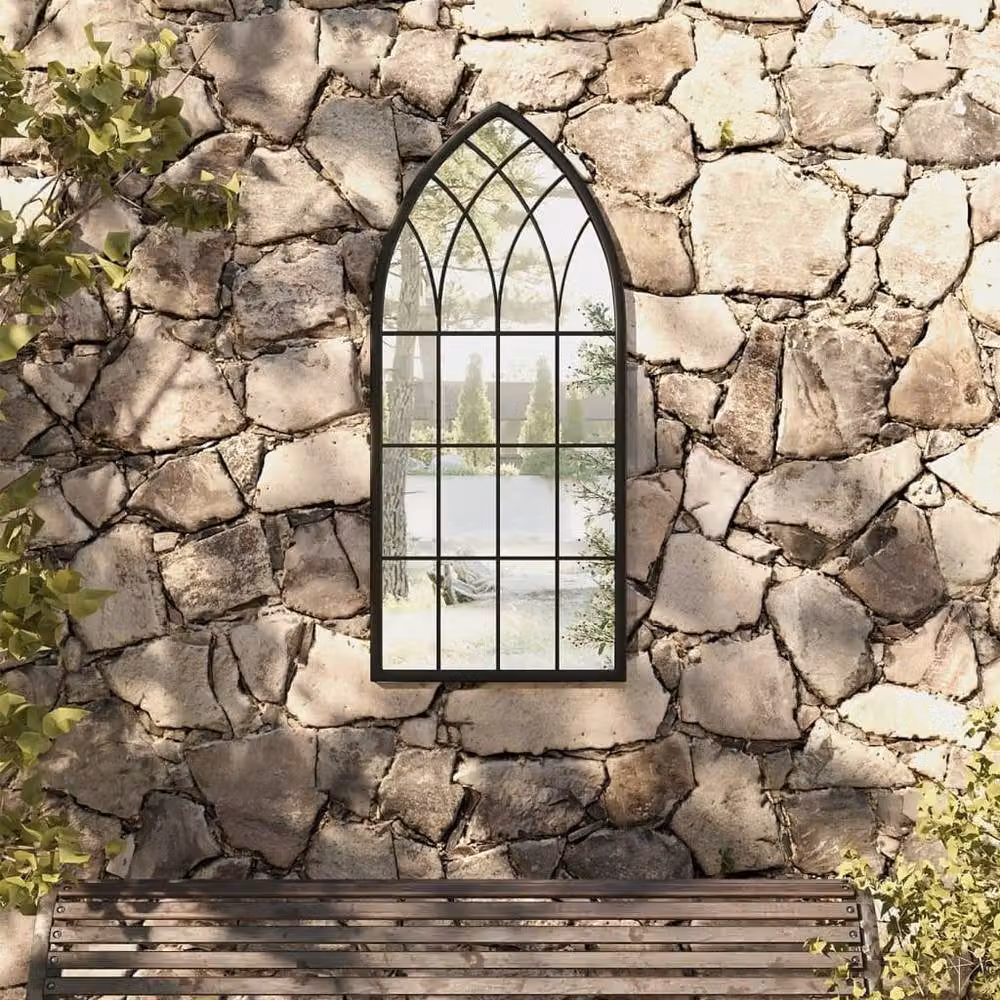 Berkfield Antique Black Metal Wall Mirror for Outdoor Use, W: 100 cm, H: 45 cm – 2