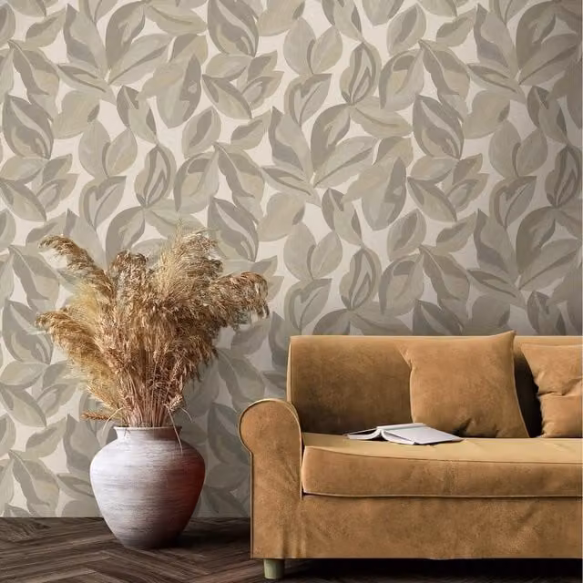 Holden Decor Botanical Abstract Leaf Large Foliage Leaves Wallpaper in Beige and Brown