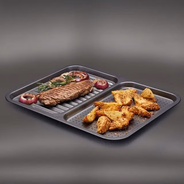 MasterClass Non-Stick 2-in-1 Divided Crisping Ridged Baking Tray, Grey