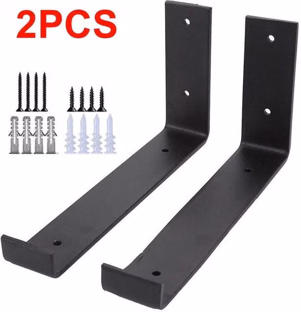 NESTLUNE 2-Piece Pack of Rustic Steel Scaffold Board Shelf Brackets in Matt Black