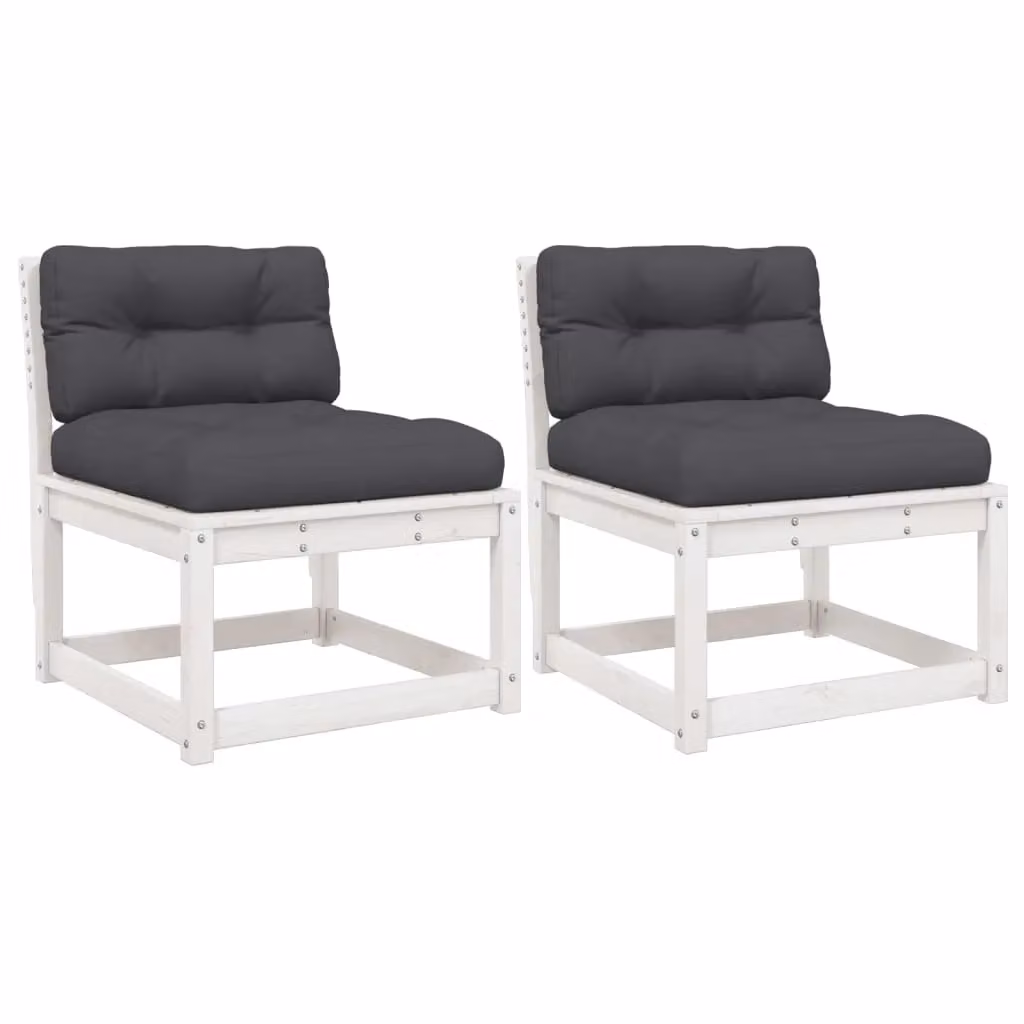 Berkfield Home 2-Seater Outdoor Garden Sofa Set with Cushions in White Solid Pine Wood – 2