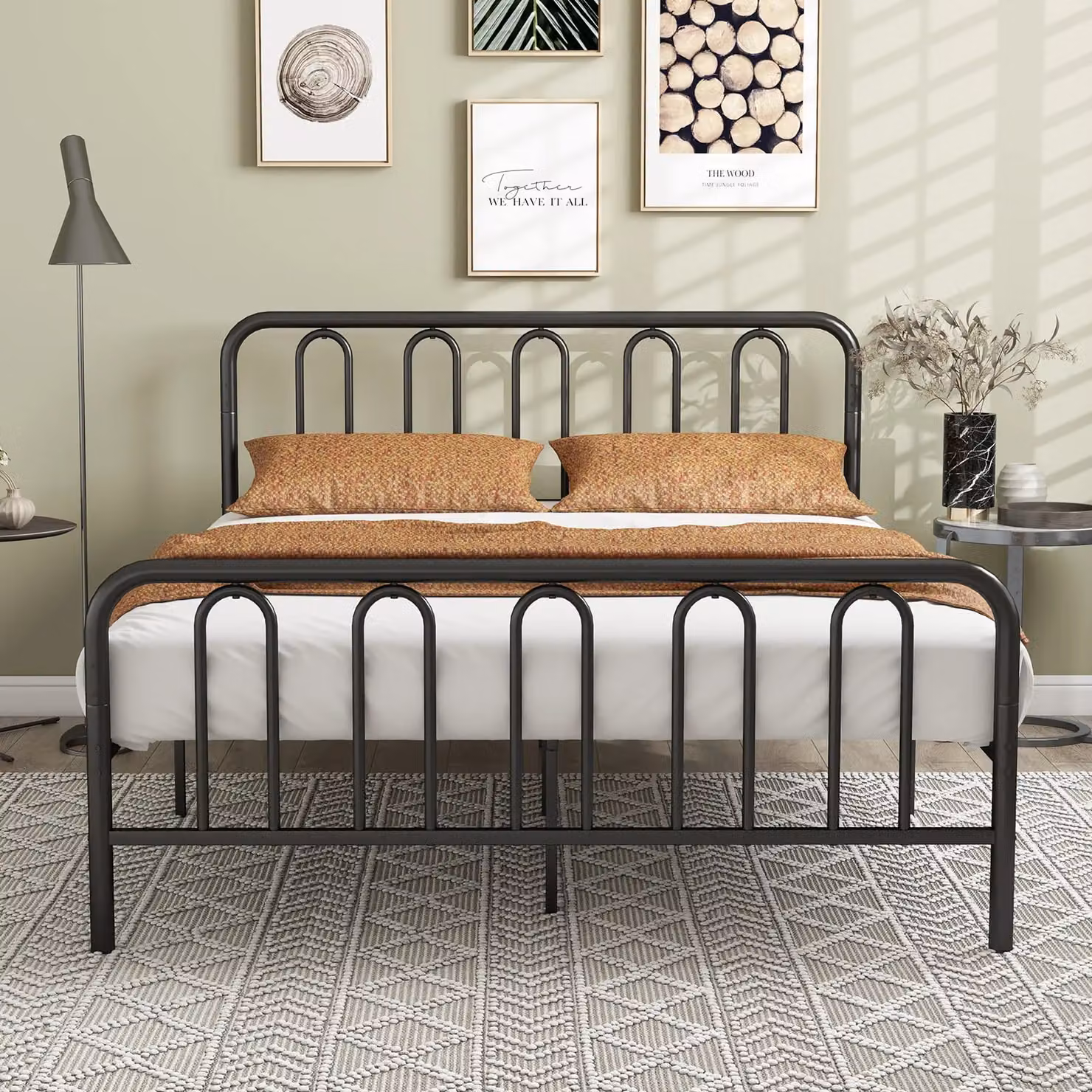 Costway King Size Metal Bed Frame with Headboard and Slatted Platform Support in Black, 180 x 200 cm – 3