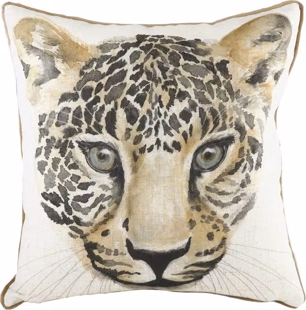 Make it a Home Safari Leopard Square Cushion in White with Polyester and Feather Filling