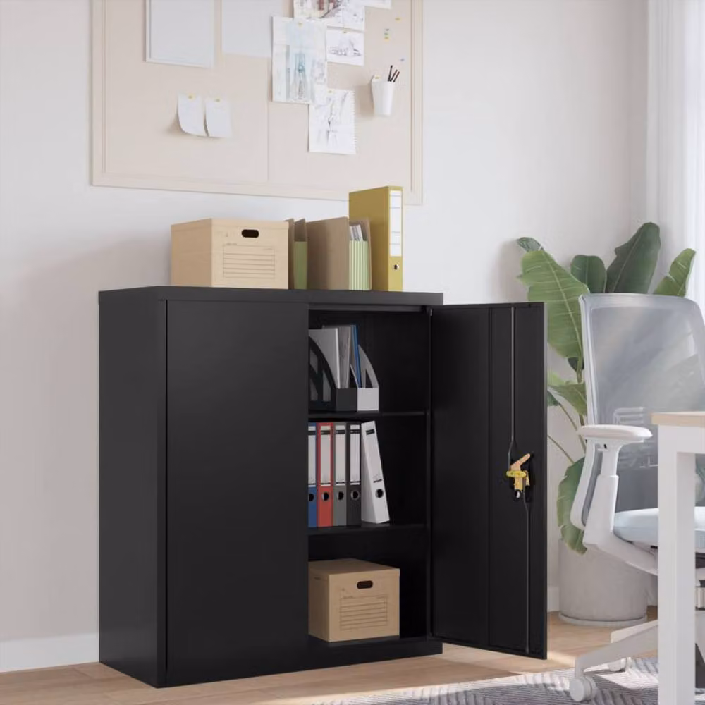 Berkfield Home Black Steel File Cabinet with Hinged Doors and Lock, W/D/H: 90 x 40 x 105 cm – 2