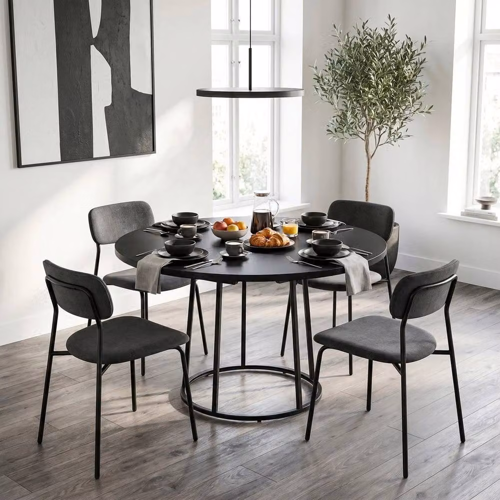 SPETLEK Round Industrial Dining Table in Black, Diameter: 120 cm, Height: 75 cm – 6