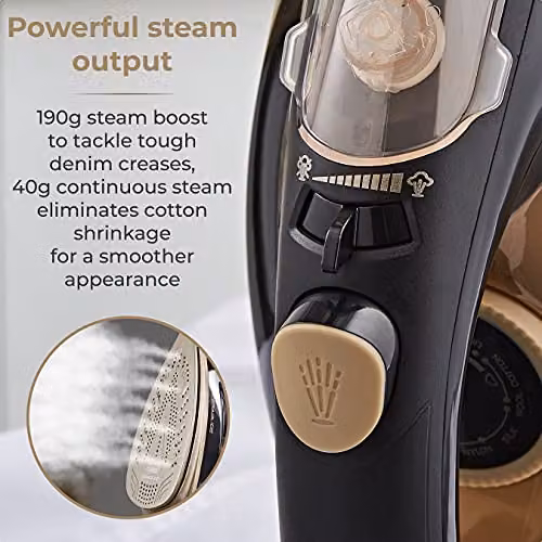 Tower Steam Iron with Ceramic Non-Stick Soleplate, Gold and Black (T22021GLD) – 4