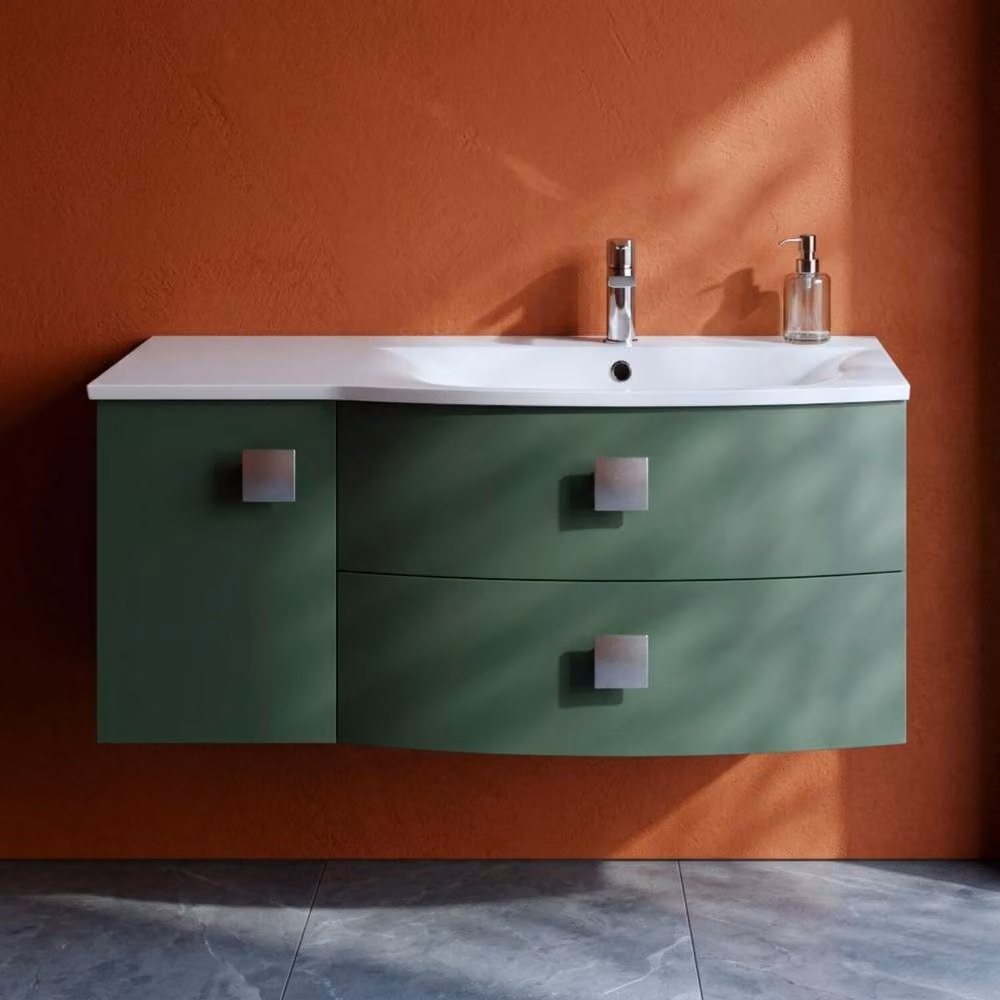 Balterley Gentleshaw Right-Hand Vanity Basin Unit with 1 Door and 2 Drawers, Green – 2