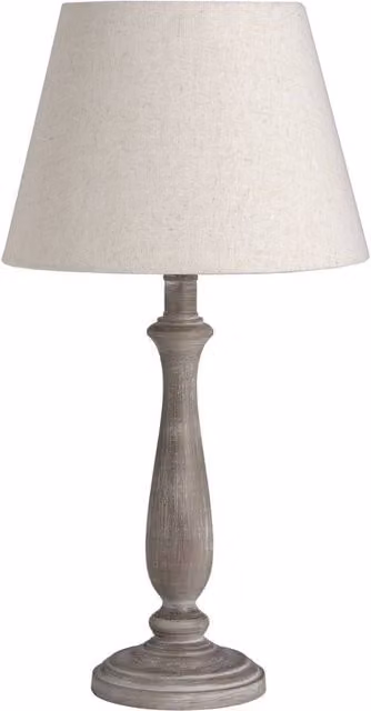 KDMD Teos Rustic Wooden Table Lamp with Beige Linen Shade in White