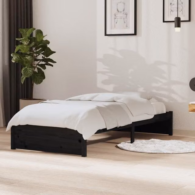 Berkfield Home Black Solid Pine Wood Single Bed Frame W: 90 cm, D: 190 cm