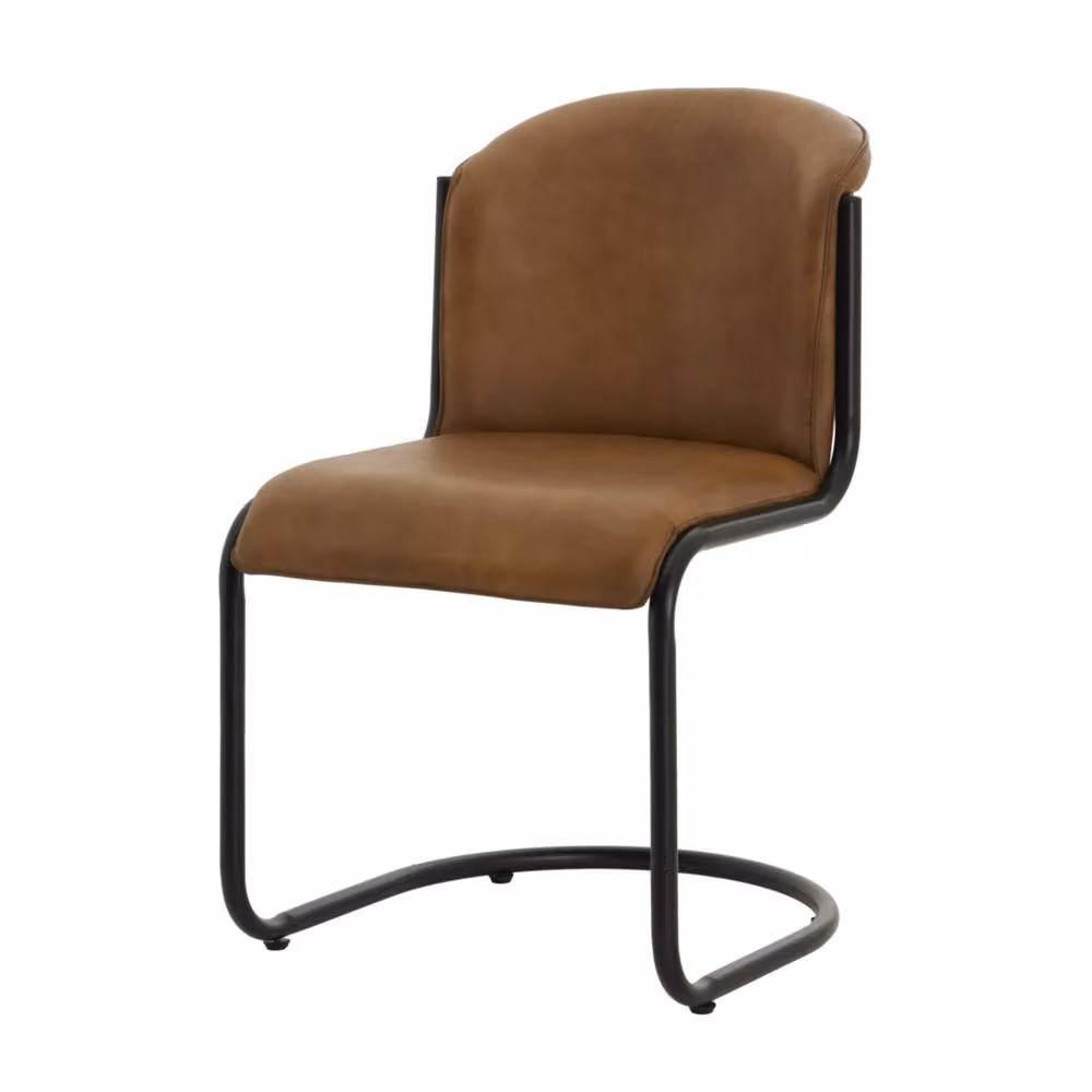 Wyld Haus Germain Germain Arched Tan Brown Synthetic Leather Dining Chair with Cantilever Metal Base – 2