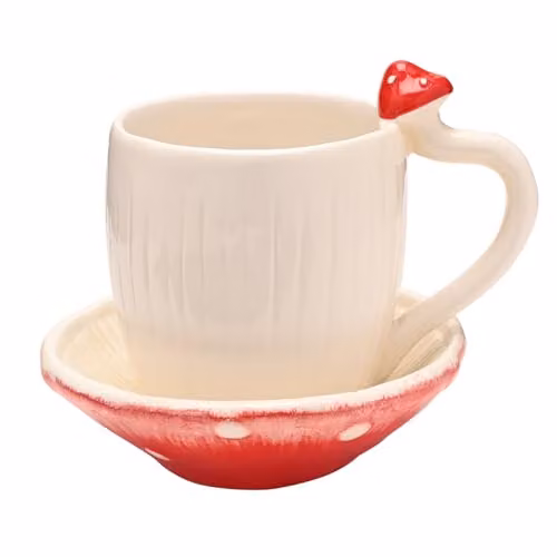 Widdop and Co Country Living Toadstool Mug and Saucer Set in Red and White Ceramic