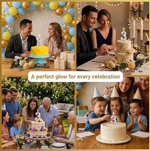 Shatchi Silver Number 3 Birthday Cake Topper Candle – 3