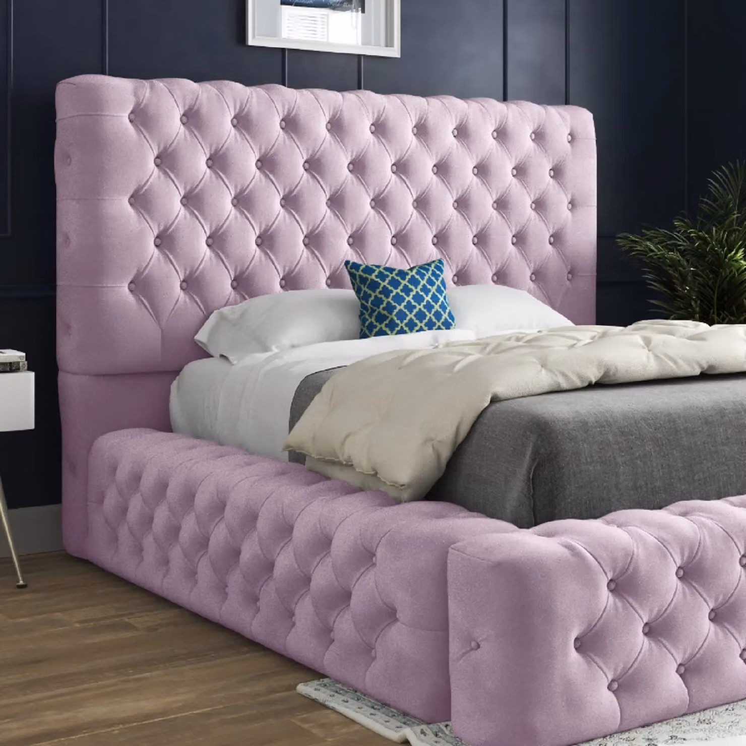 KDMD Dreamscape Pink Velvet Pleated Upholstered Designer Bed Frame, W/D/H: 120 x 200 x 137 cm – 3