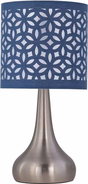 First Choice Lighting Romana Touch Table Lamp in Brushed Chrome and Blue – 1