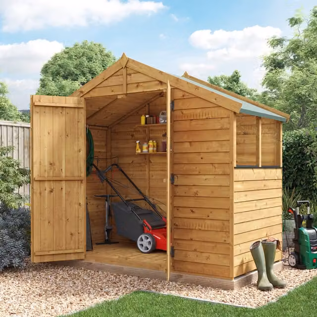 BillyOh Keeper Overlap Apex Wooden Garden Shed in Brown with Gable Roof and Windows