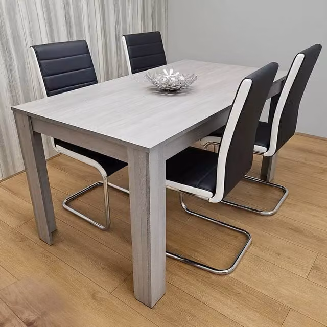 Kosy Koala Modern Grey Rectangular Dining Table and 4 Black Chairs Set