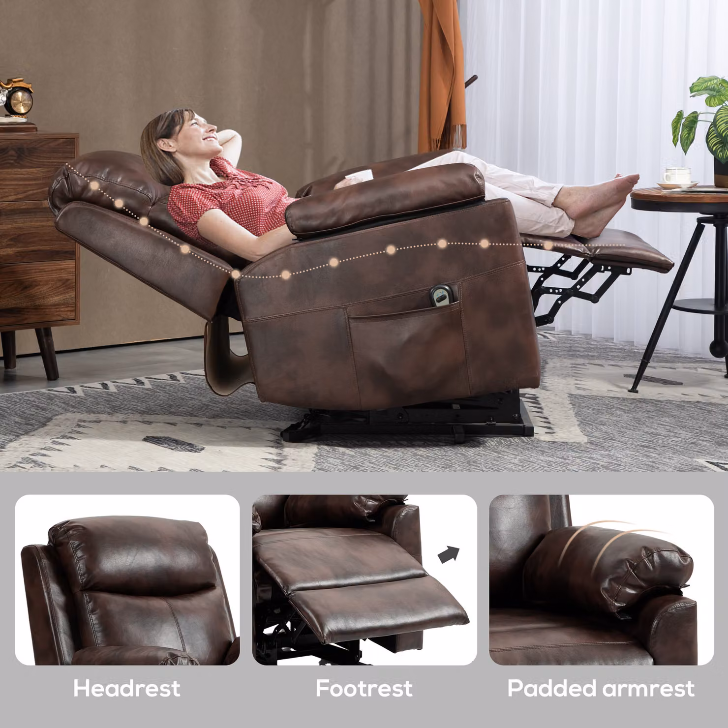 HOMCOM Dark Brown Riser and Recliner Chair for the Elderly with Remote Control and Side Pockets – 6