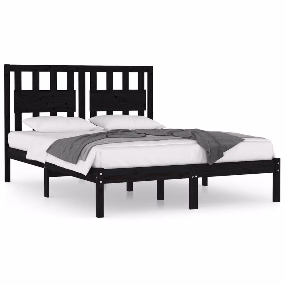 Berkfield Home Beautiful Bed Frame in Black Solid Pine Wood, W/D/H: 200 x 200 x 31 cm – 3