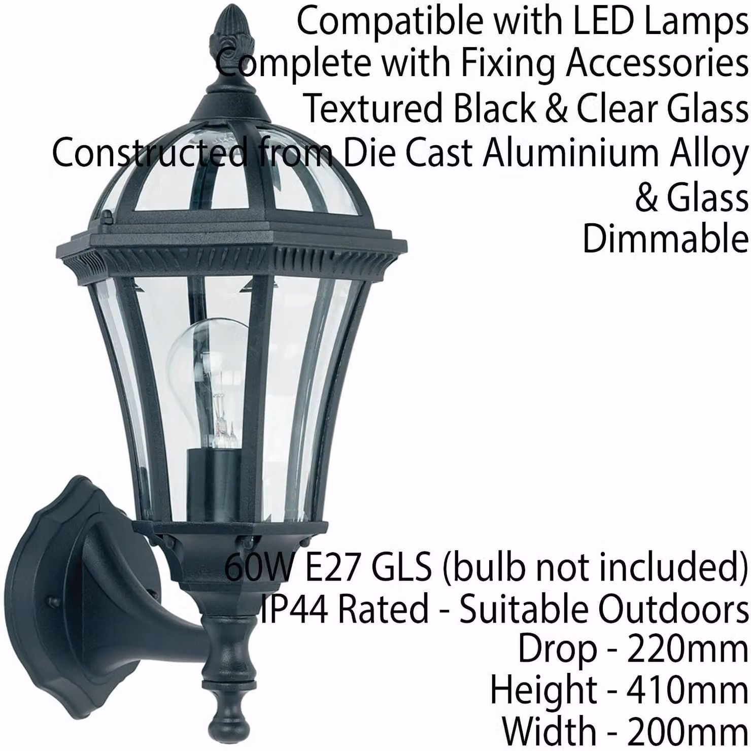 Loops 2 Pack IP44 Outdoor Wall Lanterns in Matt Black and Transparent Glass – 3