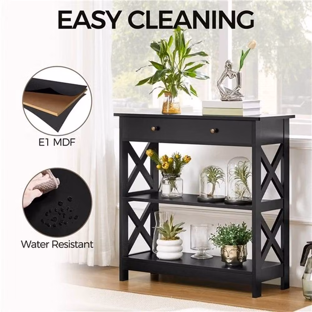 KORVIXA Modern Black Console Table with Drawer, W/D/H: 80 x 30.48 x 79.98 cm – 5