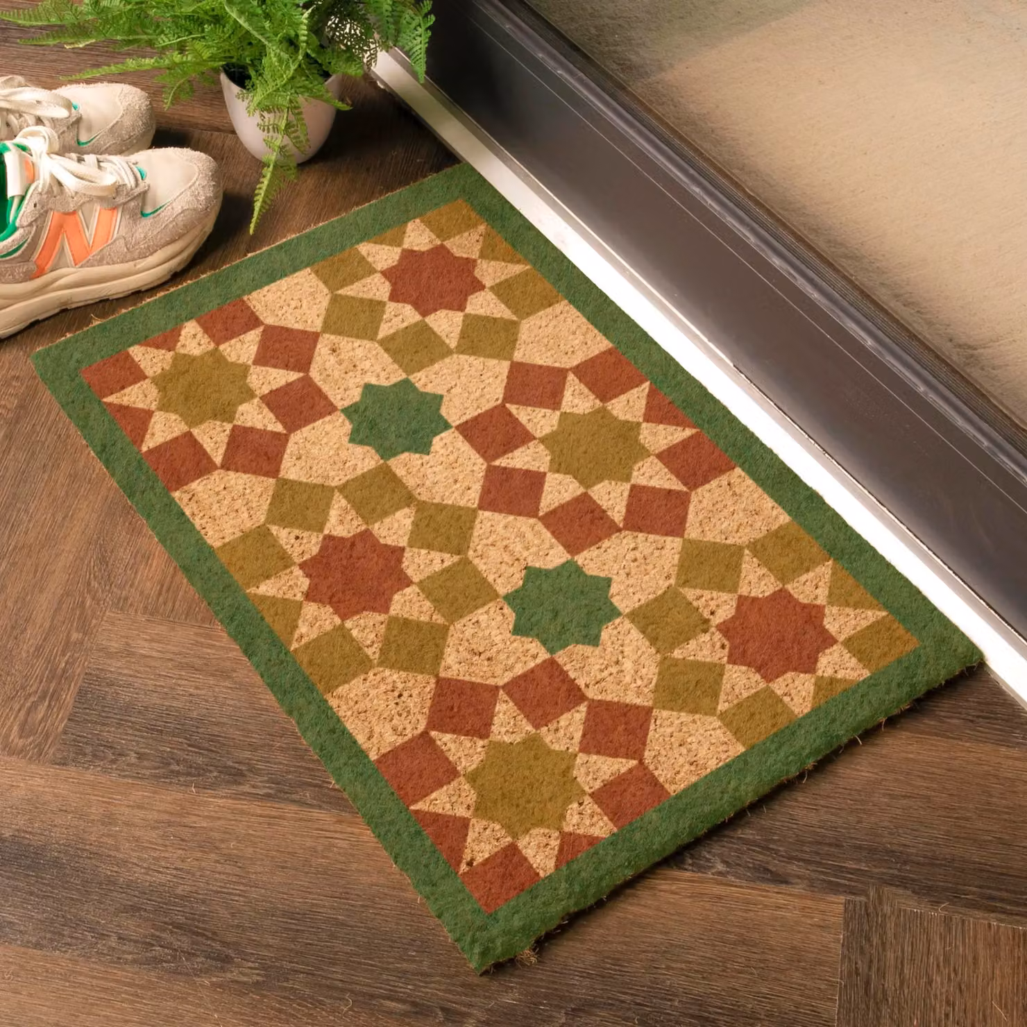 Artsy Mats Green Moroccan Tile Pattern Coir Doormat in Brown, W: 60 cm, D: 40 cm – 2