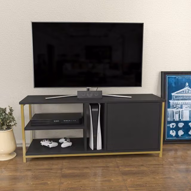 Neola TR TV Unit in Anthracite and Gold, W/D/H: 120 x 35 x 51 cm
