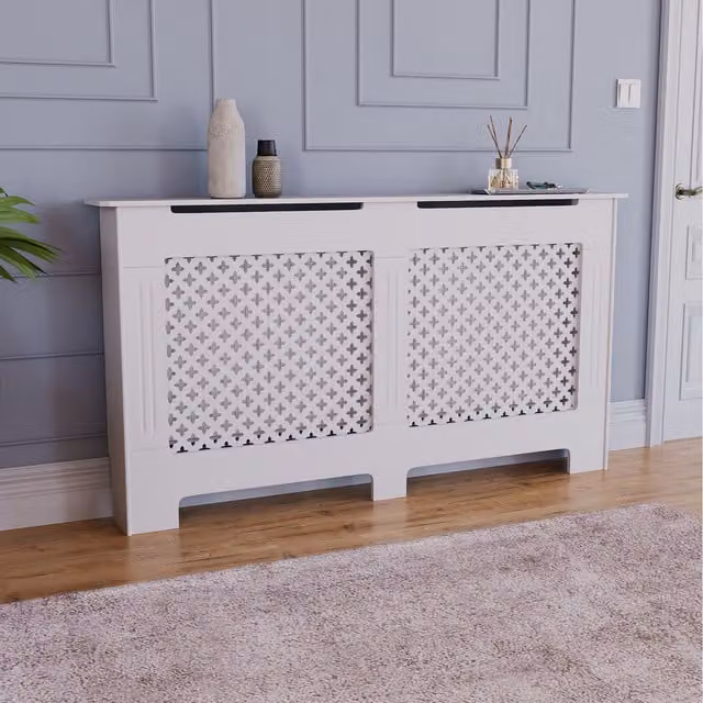 Vida Designs Oxford Large White Geometric Heating Radiator Cover W/D/H: 152 x 82 x 19 cm – 1