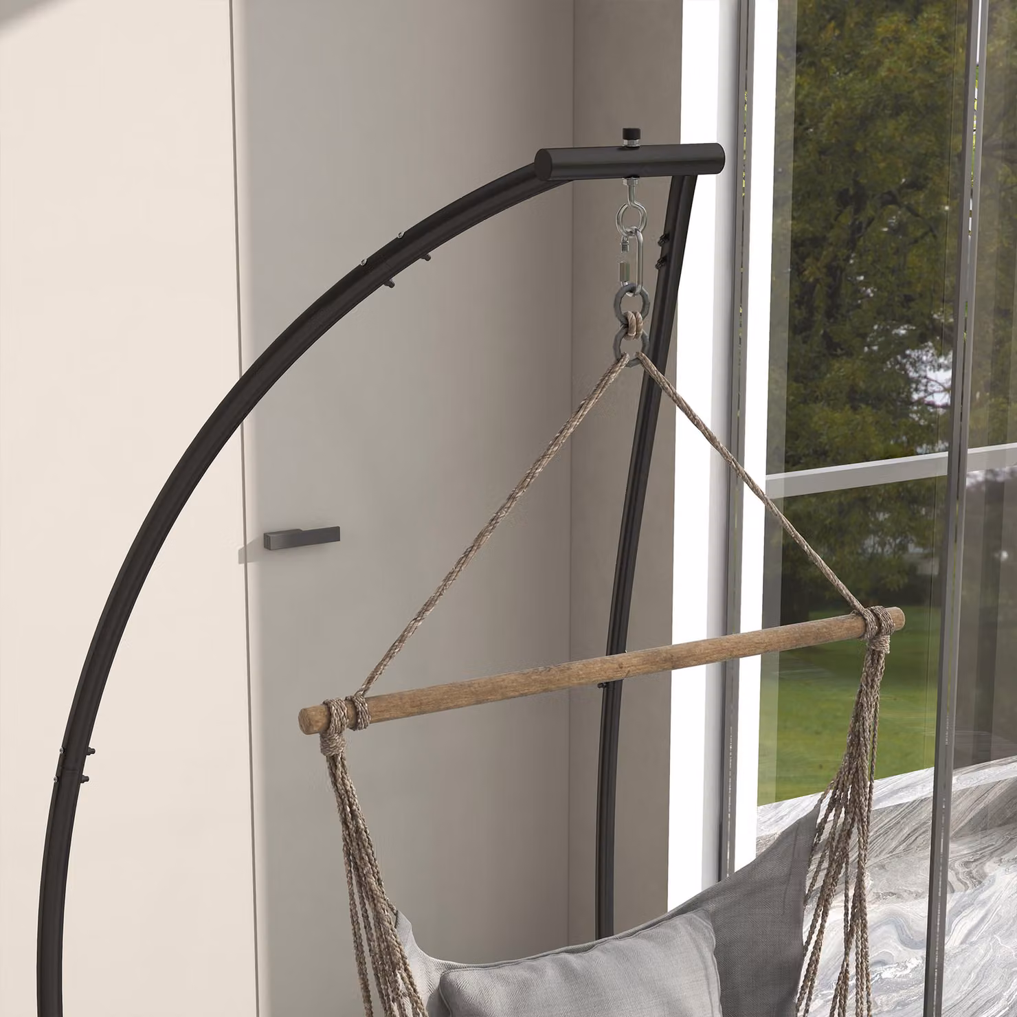 Outsunny C-Shape Heavy Duty Metal Hammock Chair Stand in Black – 6