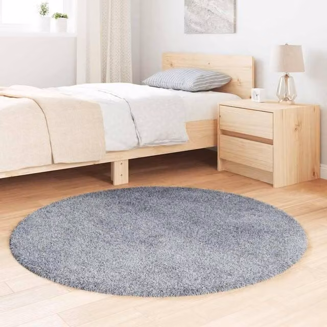 Berkfield Home NAVARRA Shaggy High Pile Round Rug, Light Grey, Diameter: 120 cm