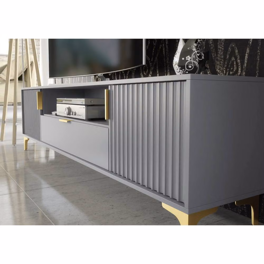 Mex Furniture LTD Tide Crest Modern TV Unit in Dark Grey and Gold, W: 200 cm, D: 50 cm, H: 35 cm – 3