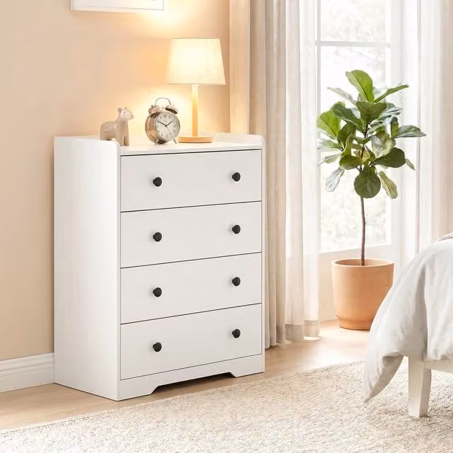 HOMCOM 4 Drawer Chest of Drawers Storage Cabinet in White Wood Effect