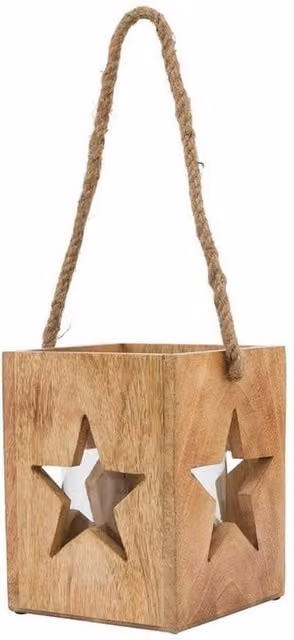 Lemon Pavilion Furniture and Decor Large Star Tealight Candle Holder, Brown Wood and Glass, L16 x W16 x H19 cm