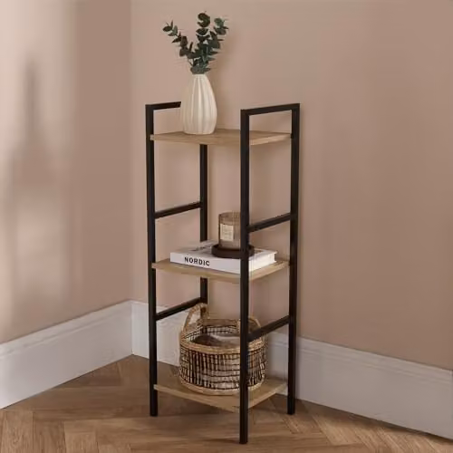 OHS 3 Tier Ladder Shelf Industrial Metal and Wood Storage Unit, W/D/H: 80 x 24 x 80 cm – 1