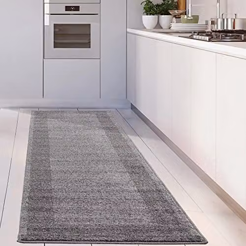 THE RUGS Efes Collection Modern Grey Bordered Rectangular Area Rug, W: 60 cm, L: 240 cm – 2