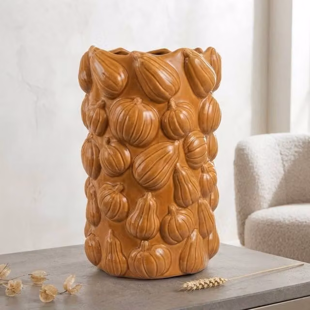 Garden Greatness Burnt Harvest 3D Pumpkin Ceramic Vase in Burnt Orange
