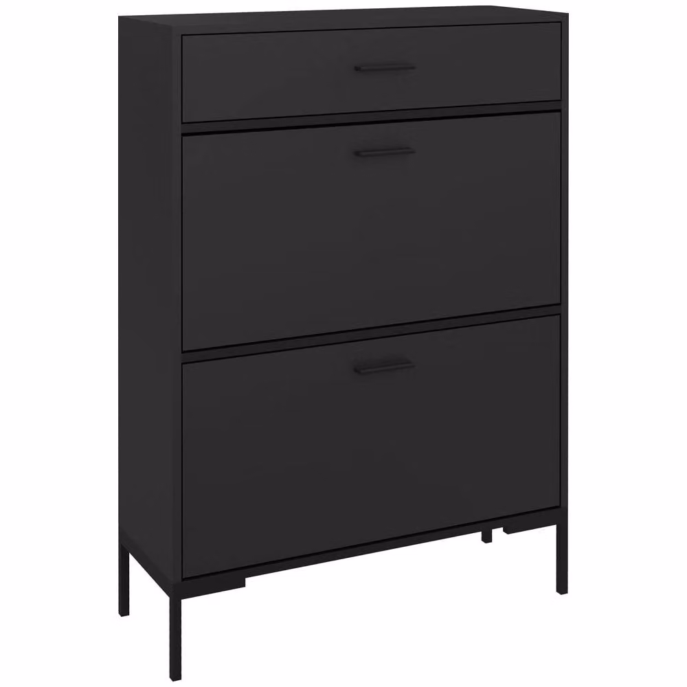 Wyld Haus Sopane Slim Black Shoe Cabinet with 3 Drawers and Tilting Compartments – 2