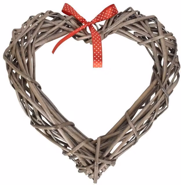 Red Hamper Small Heart Wreath with Red Dotted Ribbon in Brown Rattan – 1