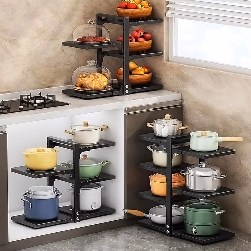Living and Home Adjustable 5/7 Tier Metal Kitchen Pan and Pot Rack Organizer in Black – 2