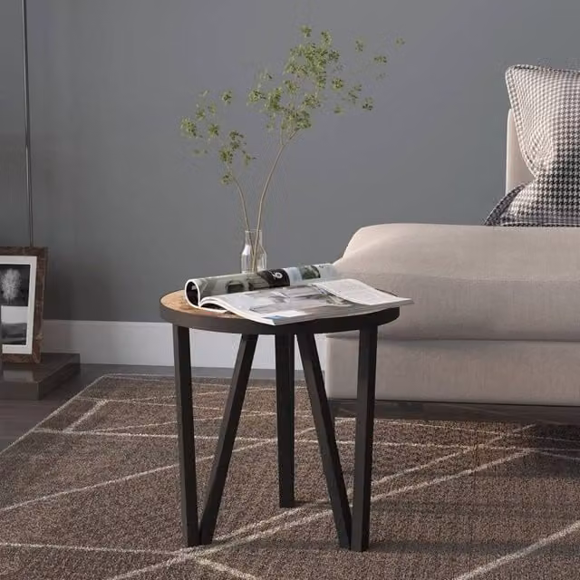 Berkfield Home Round Industrial Tea Table in Black, Yellow and Brown, Diameter: 35 cm