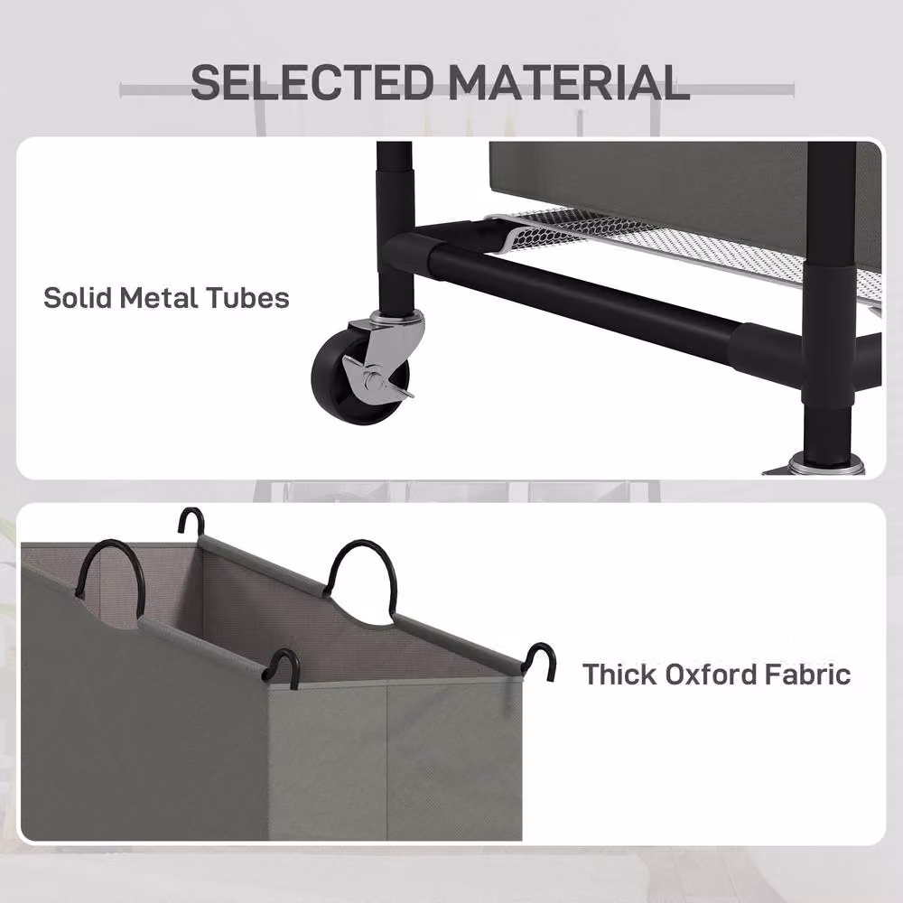 STILVORA Laundry Basket Unit with Hanging Rail and 3 Baskets in Grey – 4