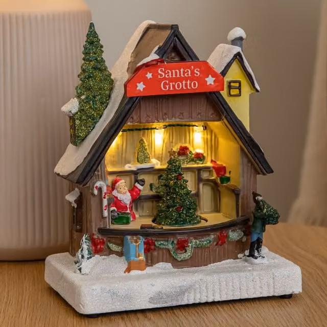 Samuel ALEXANDER Light Up Santa's Grotto Moving Musical Christmas Decoration, White and Multicolour, H 17 cm – 1