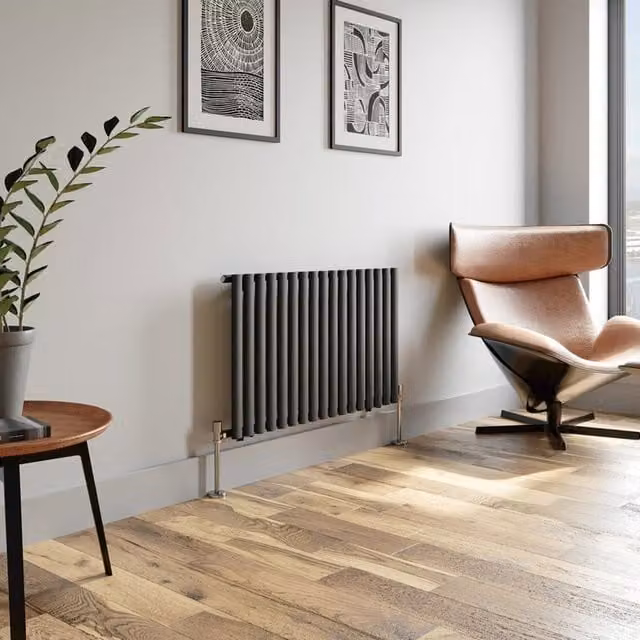 Temprazo Horizontal Oval Tube Double Panel Designer Radiator in Anthracite Grey, H 144 cm x W 60 cm x D 5.5 cm