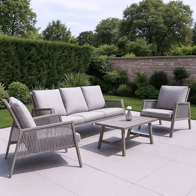 Modish Furnishing Sicily 5 Seater Aluminium Garden Sofa Set with Grey and Beige Cushions