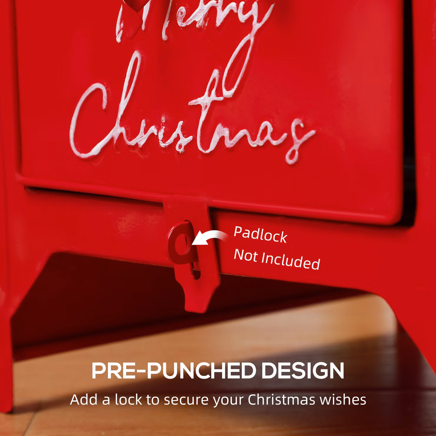 HOMCOM Red Christmas Post Box for Santa Letters, Freestanding or Wall Mounted Metal Decoration – 4