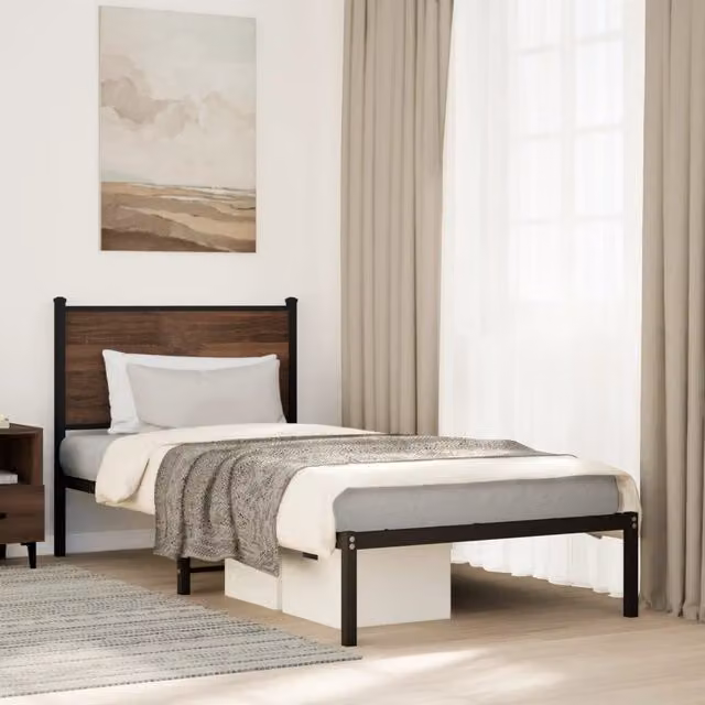 Berkfield Home Metal Bed Frame in Brown Oak, Small Single, W: 75 cm, L: 190 cm – 1