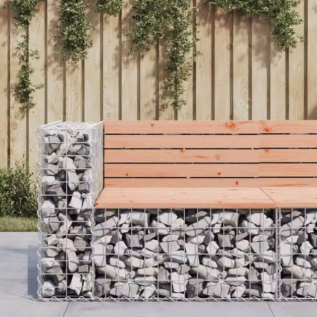 Berkfield Home Gabion Design Garden Bench in Brown Solid Douglas Wood, W/D/H: 92 x 71 x 65.5 cm