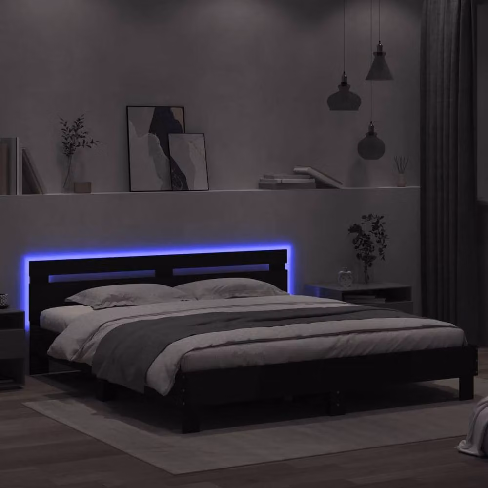 Berkfield Home Durable Super King Bed Frame with LED Under-Bed Lighting in Black, W/D/H: 180 x 200 x 185 cm – 3