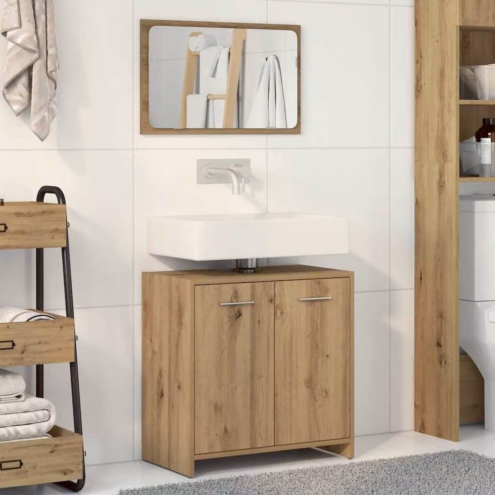 Berkfield Home Artisan Oak Wall Mounted Bathroom Cabinet with Mirror in Brown – 2